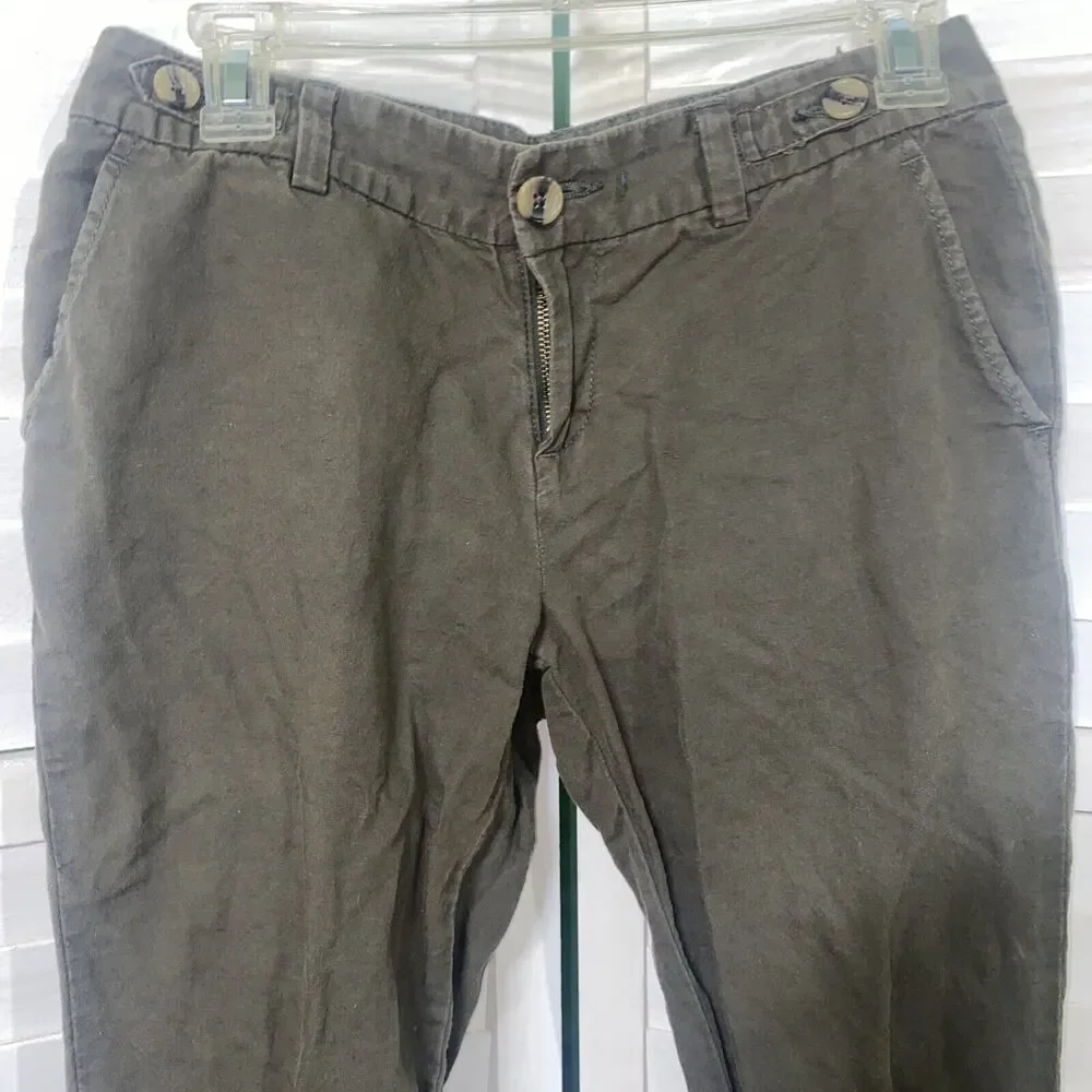 Banana Republic Linen Crop Tapered Leg Pants Size 2 Olive Green New Moss